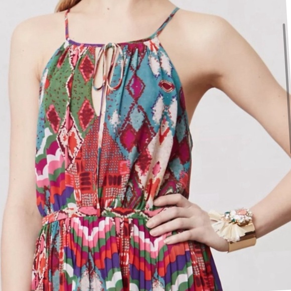 Anthropologie Maeve Tarana Printed Maxi Dress Lace Up SZ 4 - Picture 6 of 16